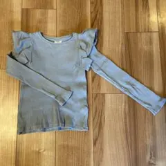 ザラ(ZARA)フリル付きリブ編み長袖Tシャツ☆6-7歳(120CM)☆ブルー
