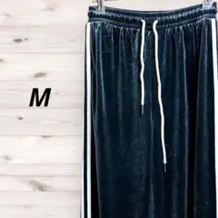 ダークブルー ベロア風パンツ イージーパンツ M
