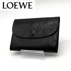 【美品】LOEWE 二つ折り財布 レザー アナグラム 型押し ロゴ ブラック