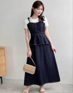 デニム ペプラム キャミワンピース