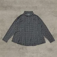 総柄 シャツ ブラック×ホワイト 長袖 モノトーン レトロ 古着