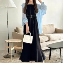 新品GRLマーメイドジャンパースカート ベルト付きkz187 黒 L