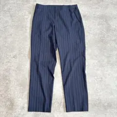 【美品】ユニクロ アンクルパンツ ストライプ 紺 L センタープレス 美脚