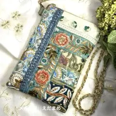 スマホショルダー スマホポシェット サコッシュ 刺繍リボン くすみグリーン 春色