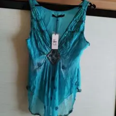 Sportsgirl ターコイズ ビーズ装飾 ノースリーブ M