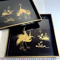 輪島塗　二羽鶴蒔絵付　硯箱　文箱　金箔装飾　木箱付き 輪島塗 二羽鶴蒔絵付 硯箱 文箱 金箔装飾 木箱付き 文箱・