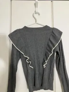 グレー フリル付きリブ編みセーター サイズ38
