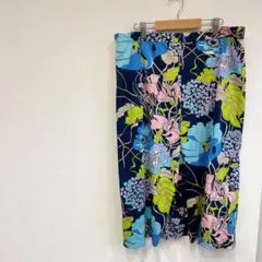 美品✨フレアロングスカート 春服 花柄 ネイビー ブルー 鮮やか 華やか