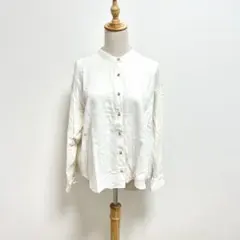 長袖シャツ　バンドカラー【Ｍ】ドロップショルダー　オーバーサイズ　綿100%