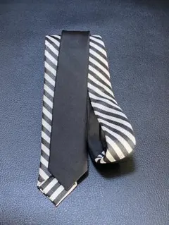 【中古】コムサイズム　ネクタイ　2way ブラック　ストライプ　リバーシブル