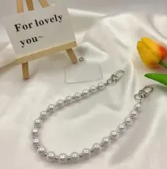 パール風ビーズ スマホストラップシルバー系