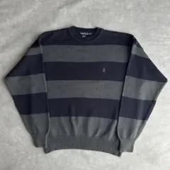 90s ノーティカ コットンニット 太ボーダー バイカラー ロゴ刺繍