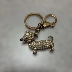 ダックスフンド ラインストーン キーホルダー ゴールド