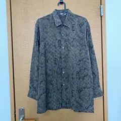 美品 BONTON 柄シャツ 長袖 マーブル 落ち感 アート レトロ ゆる