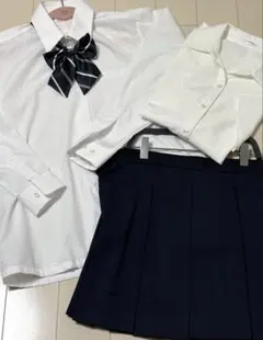 なんちゃって制服 jk コスプレ衣装 セット 白ワイシャツ 紺スカート リボン