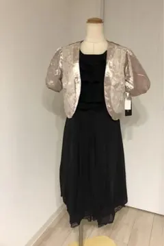 O498新品ベロアボレロ付き胸元レース×フリル使いワンピース15号結婚式