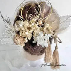 成人式　卒業式　髪飾り　ヘッドパーツ　ヘッドドレス　和玉　水引　ゴールド