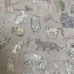 リバティ　コーアンドエイト　猫柄　生地　グレー