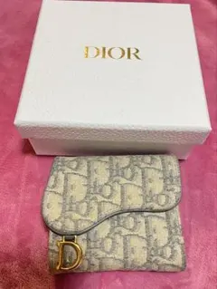 Dior 三つ折り財布 ベージュ/グレー