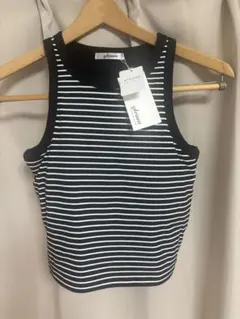 新品　ノースリーブ カップ付きボーダーアメスリタンク　ショート丈のサムネイル