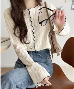 【新品】ClassicalElf透かし編みシースルーフリルラッフルカットソー新作