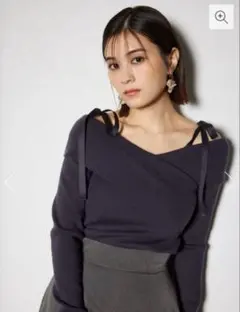 【新品】 リエンダ rienda 2WAYショルダーリボンクロス ニットトップス