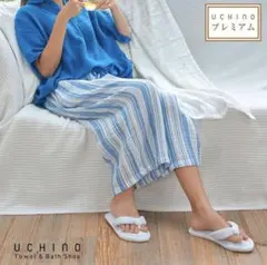 新品 UCHINOウチノ クレープガーゼ ストライプガウチョパンツ アウトレットのサムネイル
