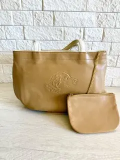 キタムラ　ハンドバッグ　レザー 犬　ドック　茶系　キャメル　小銭入れパース付き