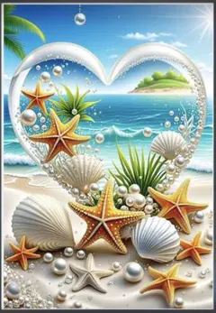 ダイヤモンドアート　ビーチ　海　砂浜　貝殻　ハート