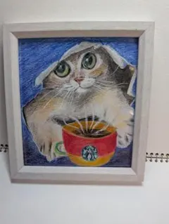 猫のイラスト コーヒーと猫 アート作品