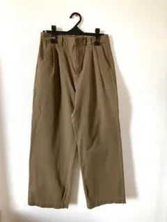 【試着のみ】無印良品　タックワイドパンツ　Ｌ　縦横ストレッチチノ　ダークベージュ