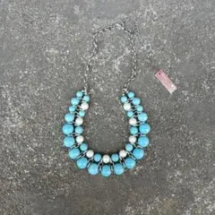 ビーズネックレス ターコイズブルー パール シルバー 大ぶり