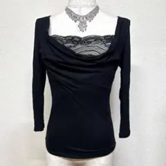 7404★S 黒 ZARA 胸元レース ドレープ トップス 社交ダンスのサムネイル