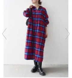 【美品】SHIPS anyタータン チェック ロング シャツ ワンピース