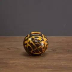 布志名焼 小壷 花瓶 高さ7.5cm 民芸 昭和レトロ （黒）