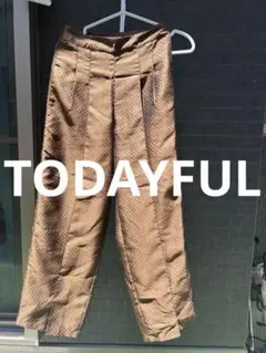 ブラウン ドット柄 ワイドパンツ　TODAYFUL 36