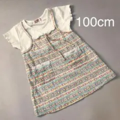 子供用 花柄重ね着風トップス