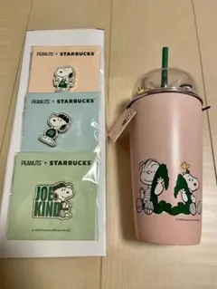 スターバックス スヌーピー コールドカップタンブラー ピンク　ピンバッジ付き