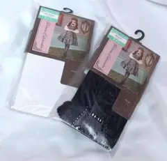 新品　しまむら　くる実　ノエルドメモワール　コラボ　タイツ　薔薇柄　白　黒のサムネイル