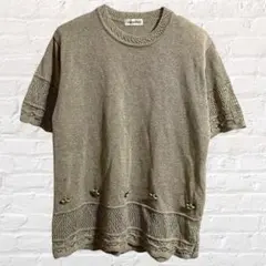 pommeelan 短袖 夏季針織衫 亞麻混紡 剪裁上衣 鏤空編織 日本製造