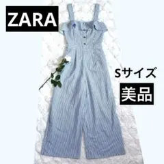 ZARA BASIC Sサイズストライプ柄フリルオールインワン コットン81%