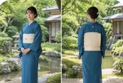 絽　色無地　一つ紋　単衣　夏物　薄物　ブルー　ポリエステル製　洗える　化繊