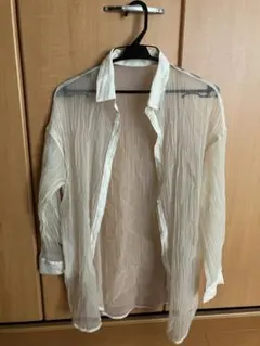 GU シースルー長袖シャツ S クリーム色