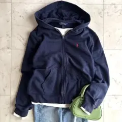 ポロラルフローレン ポニー刺繍 ジップアップパーカー M ネイビー 紺