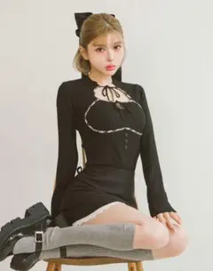 darich フロントオープンリブニットトップス