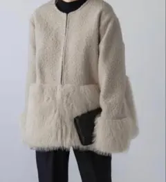 ラジエム　ノーカラーファーコート　ベージュ