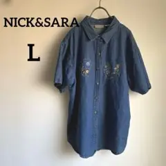 NICK&SARAH刺繍デニム半袖シャツ