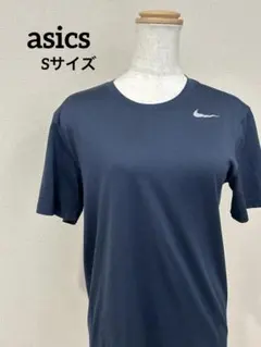 アシックス S ネイビー Tシャツ スポーツ トレーニング ロゴ 速乾 希少