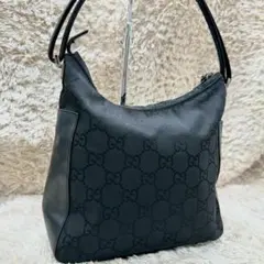 【美品】グッチ ハンドバッグ ワンショルダー ブラック キャンバス