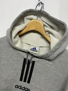 90’s adidas トレフォイル3本ラインスウェットパーカー グレー L-O